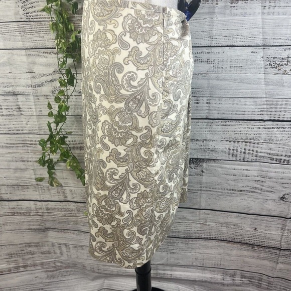 346 Brooks Brothers Skirt size 6 Ivory Gray Paisley Knee A Line Modest Preppy - Picture 11 of 13